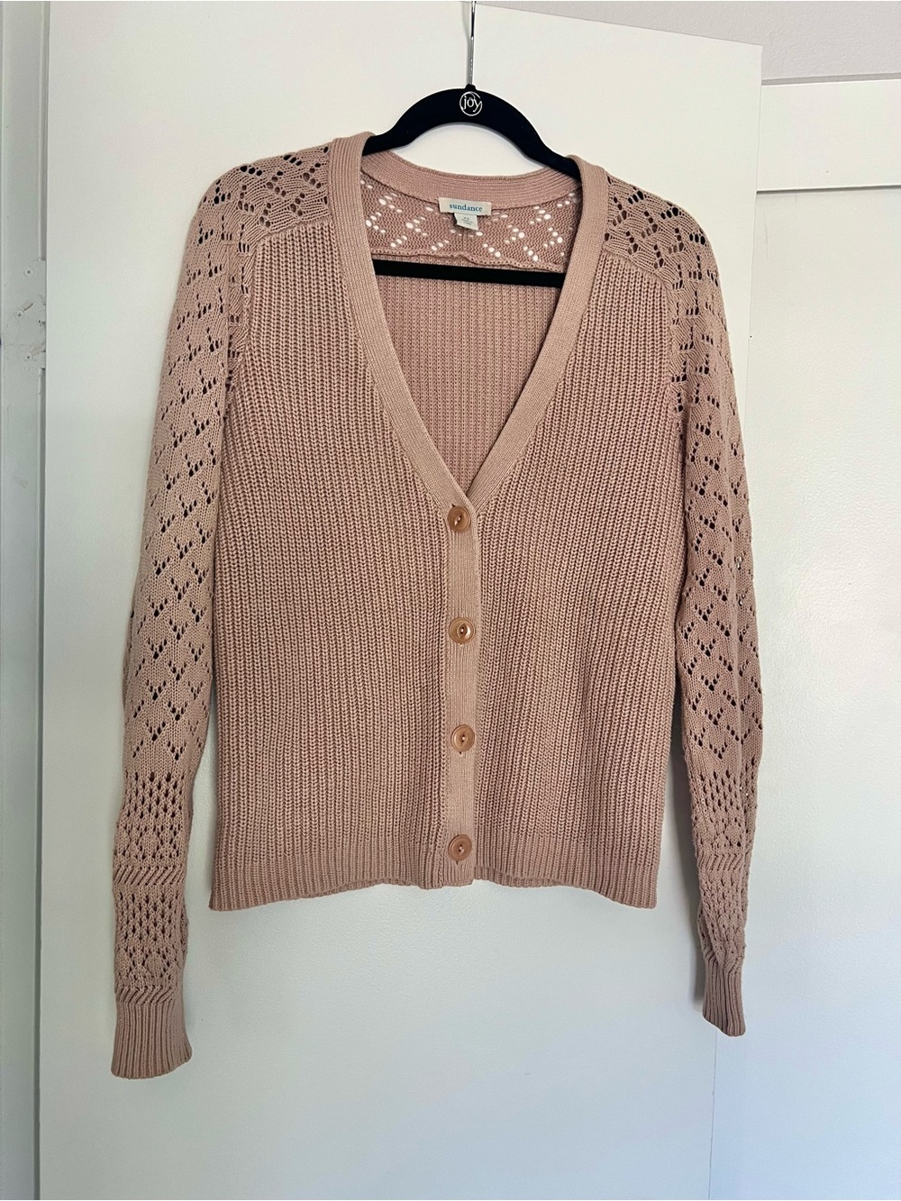 Sundance Pointelle Sleeve V-Neck Cardigan - Blush Pink XS